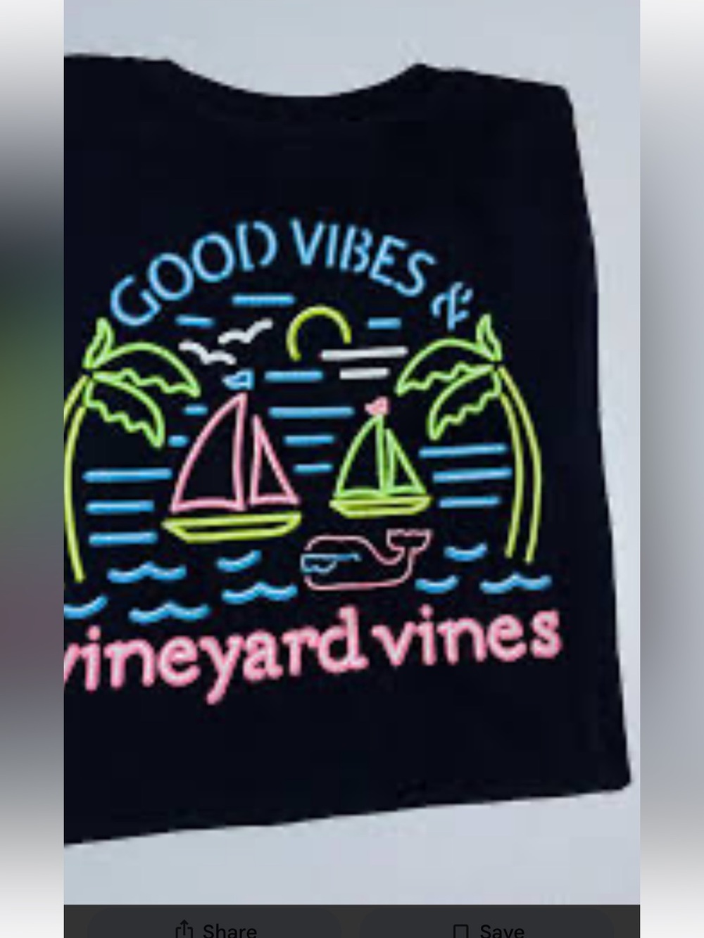 Vineyard Vines Black Pocket Tee with Whale Logo “Good Vibes”